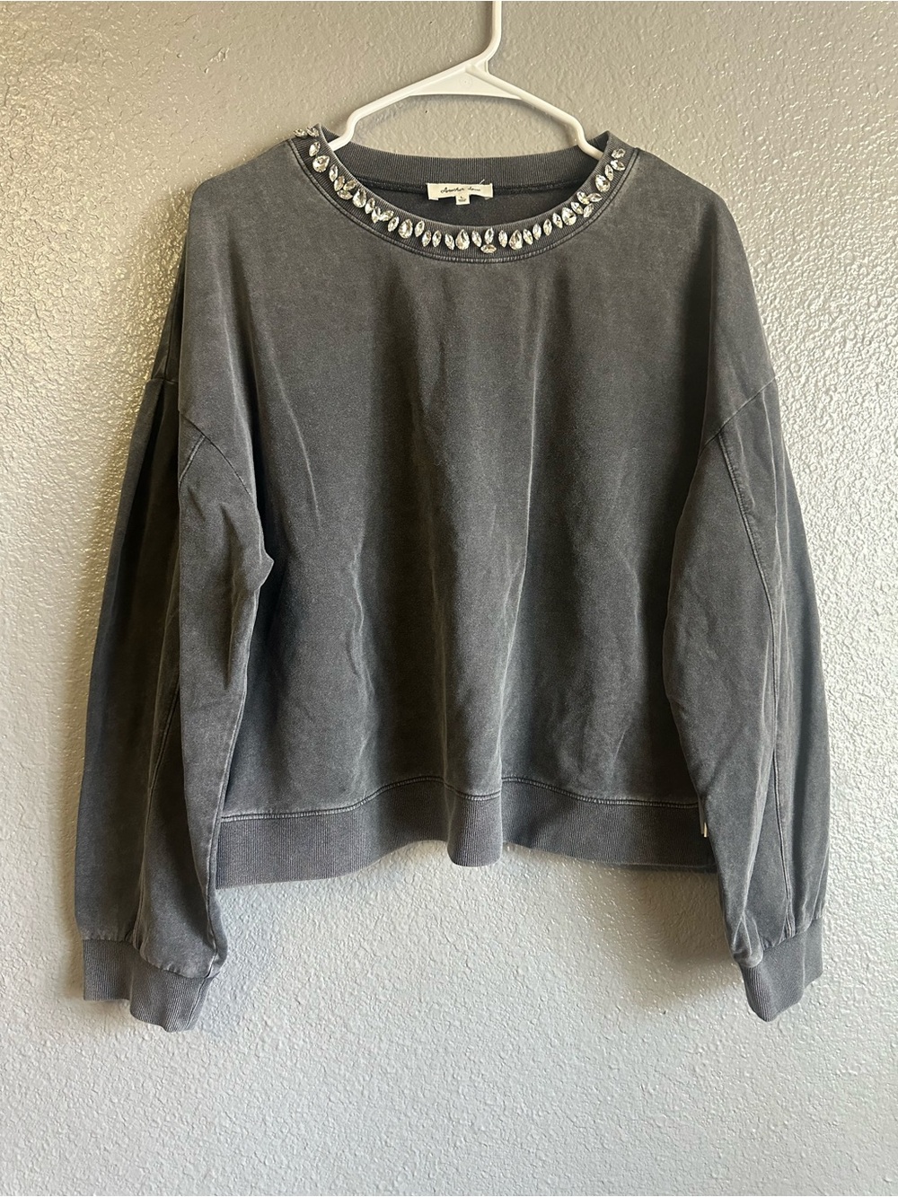 Embellished Crewneck Sweatshirt - Charcoal Large NWT